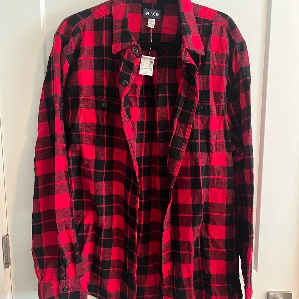 Red and Black Plaid Button Down Shirt for Men Matching Family Outfit - Picture 2 of 6